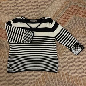 Croft & Barrow Black and White Striped V-Neck Sweater